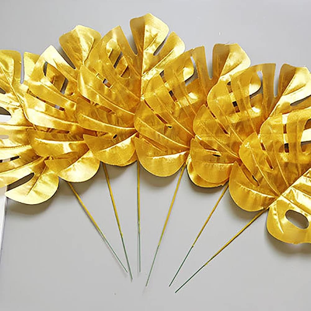 30PCS Artificial Golden Leaves Tropical Palm Faux Plants for Decor