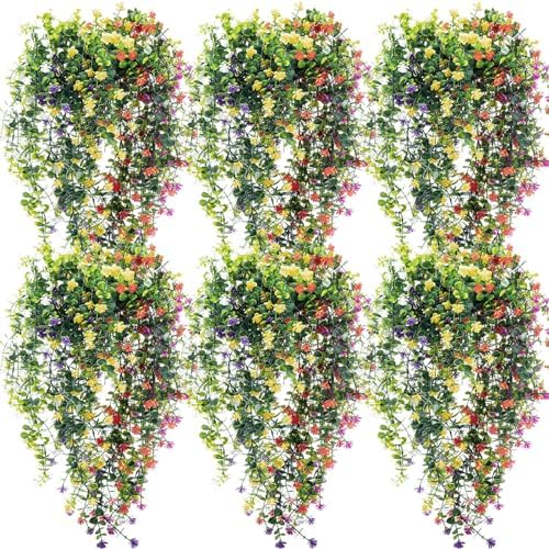 Hotop 6 Pcs Artificial Hanging Plants with Flowers