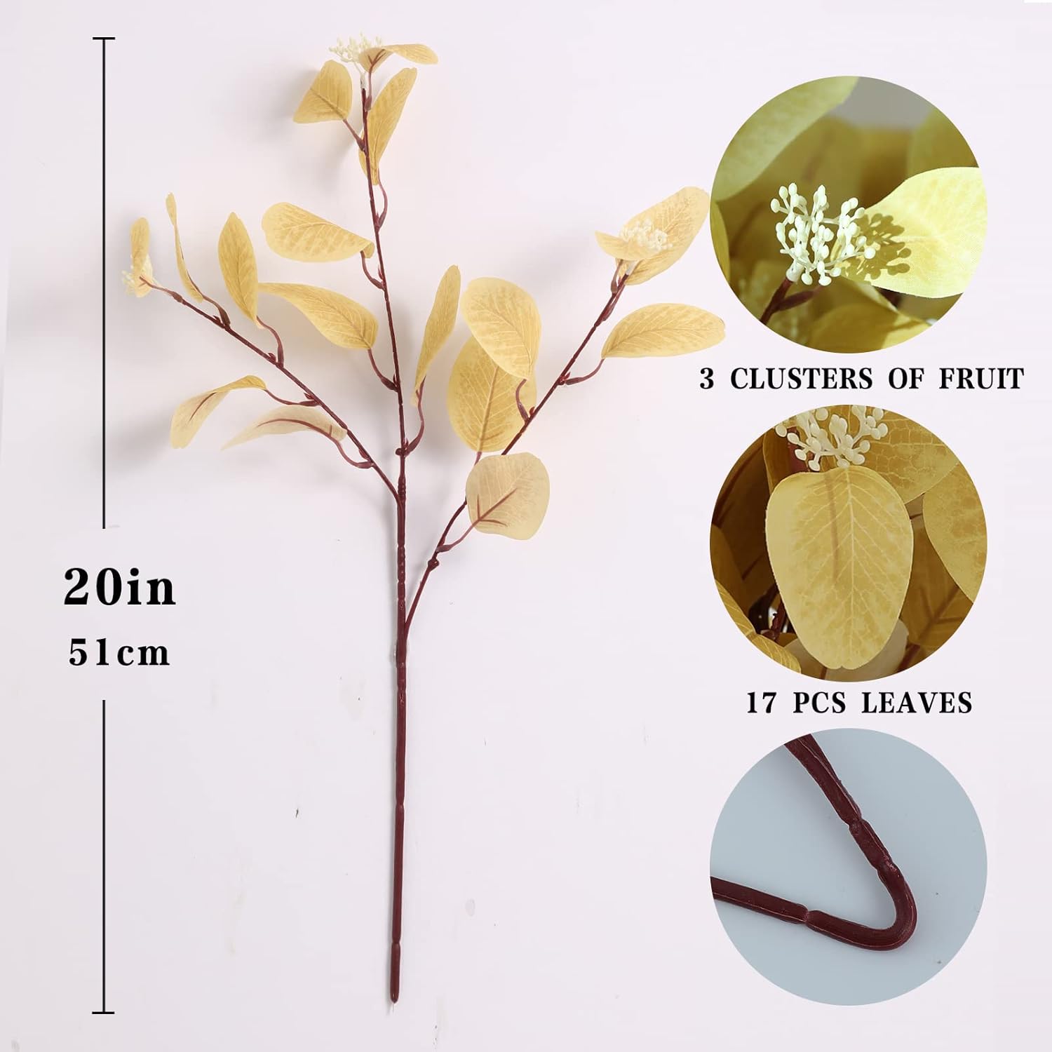 12Pcs Artificial Eucalyptus Stems with Silk Leaves and Berries