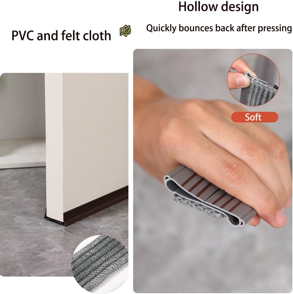 2Pack Door Draft Stopper with Felt Cloth and Rubber Seal