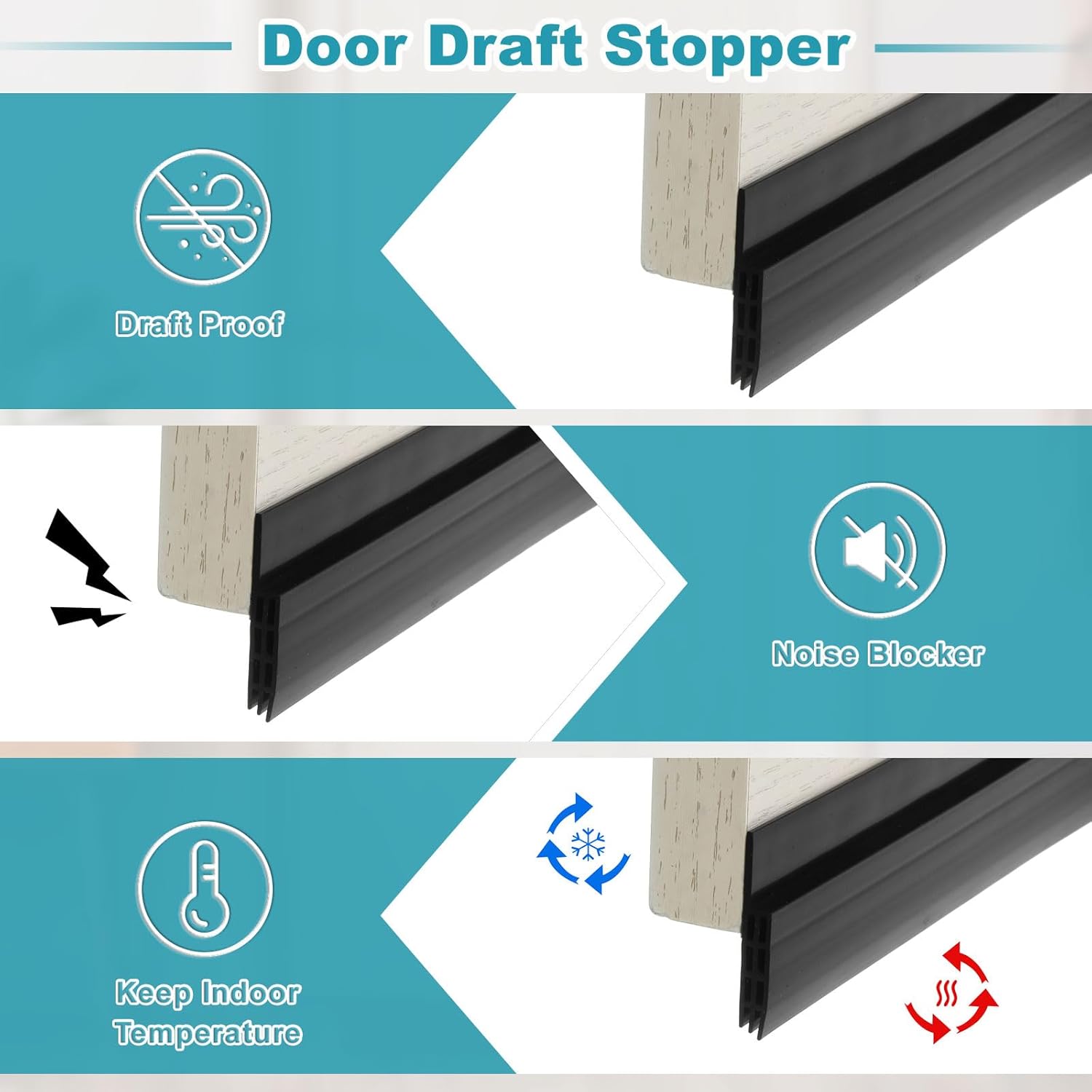 Uxceell 1 Pcs TPE Door Draft Stopper Soundproof Weather Stripping