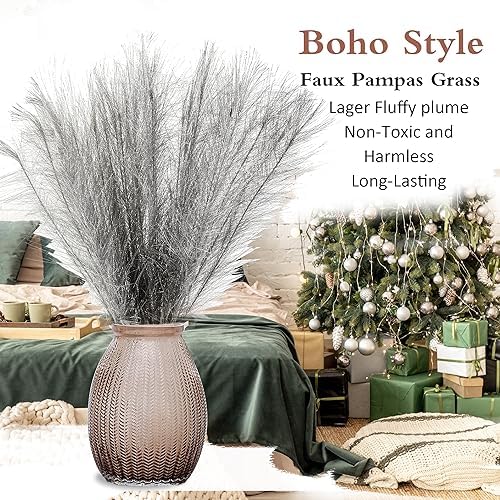 30 pcs Silver Faux Pampas Grass Decor 17 Inch