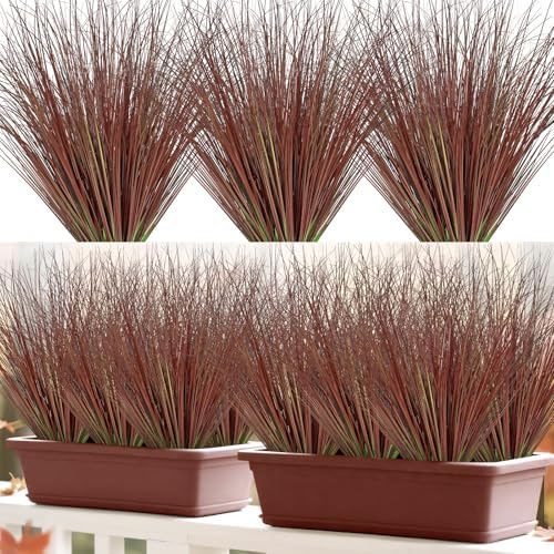 24 Pack Red Artificial Onion Grass for Outdoor and Indoor Decor
