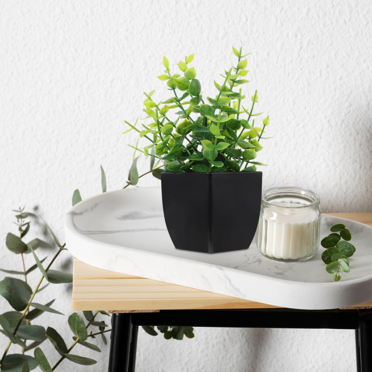 BESTYASH 4Pcs Small Faux Greenery in Black Pots Realistic Artificial Plants for Indoor Decor