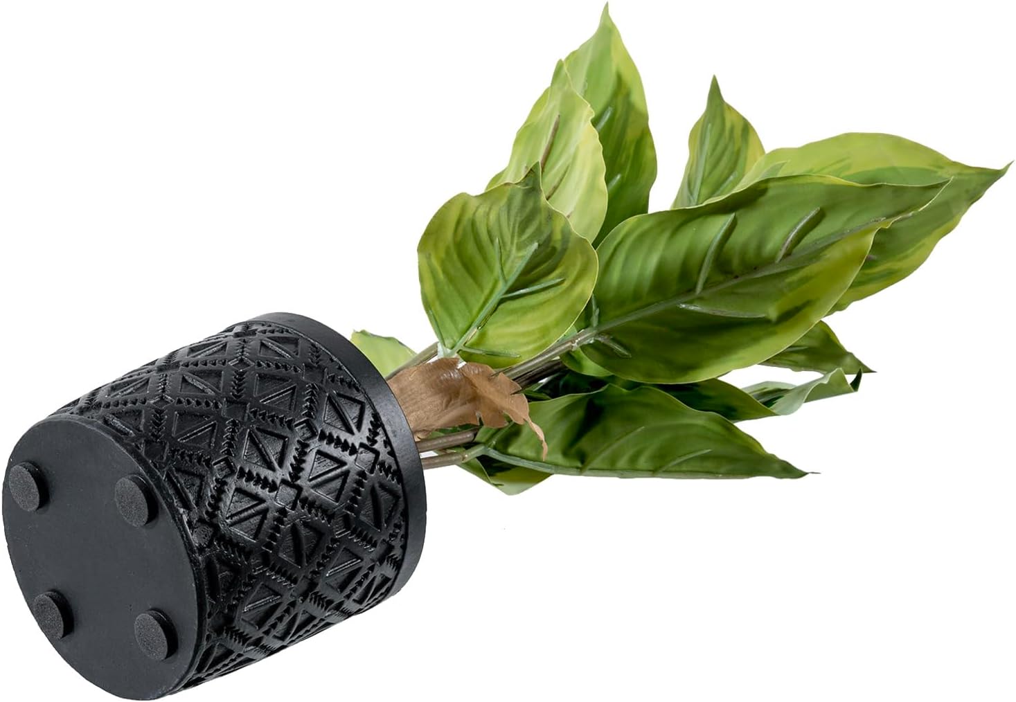 MyGift Artificial Dieffenbachia Plant in Black Concrete Pot with Geometric Design