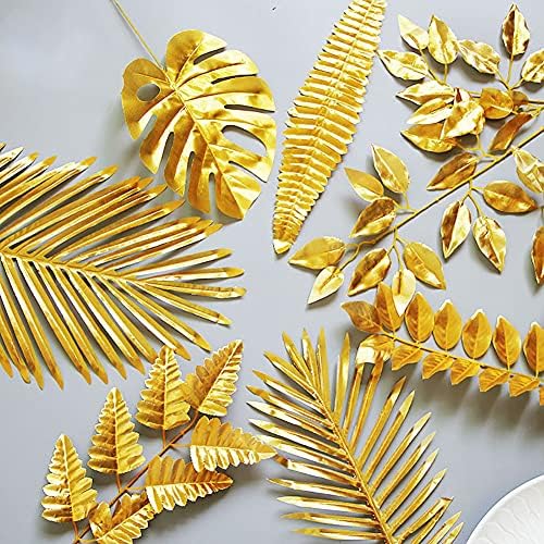 30PCS Artificial Golden Leaves Tropical Palm Faux Plants for Decor