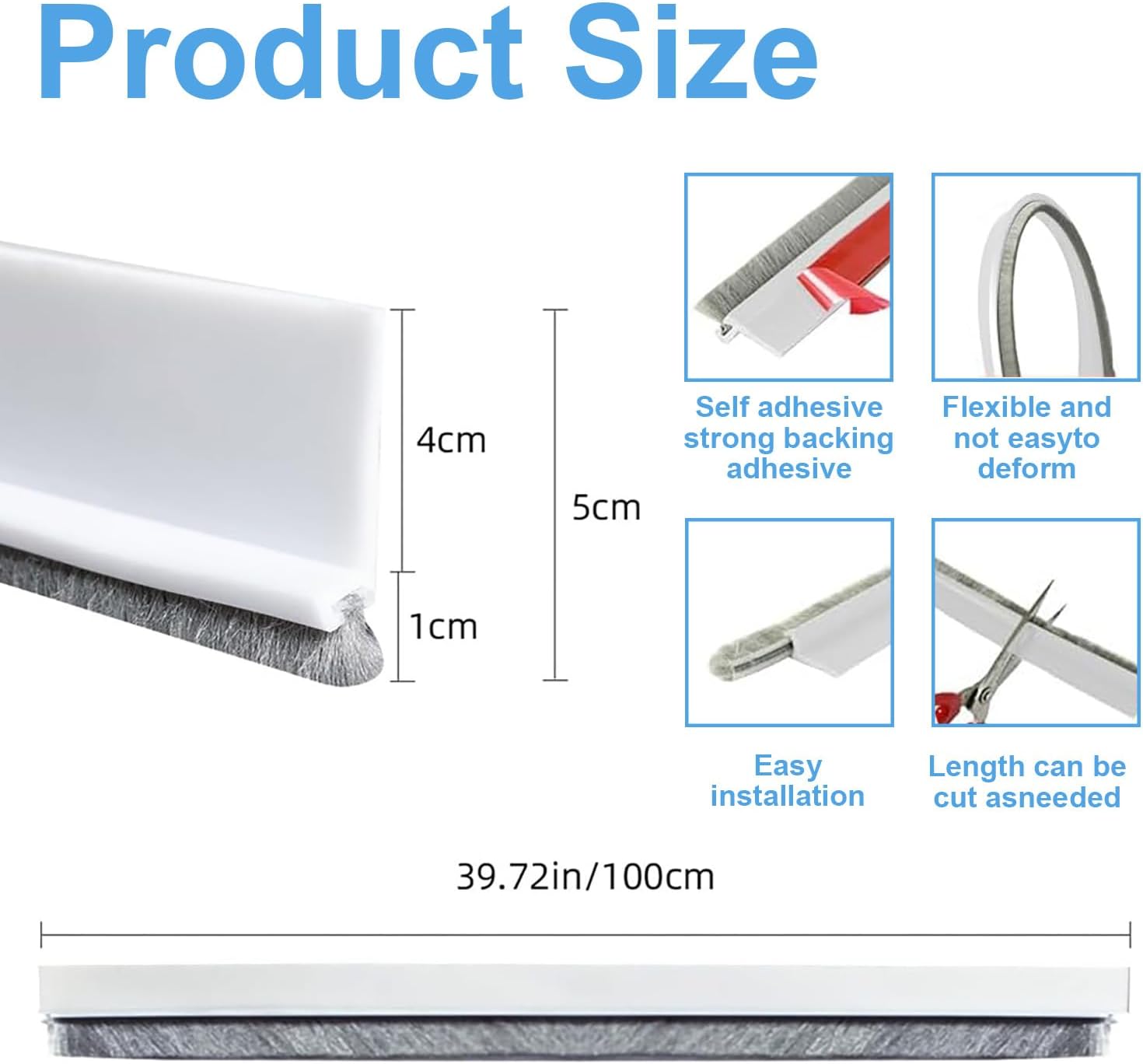 1 PCS Door Draft Stopper with Brush - 2 W x 39 L White