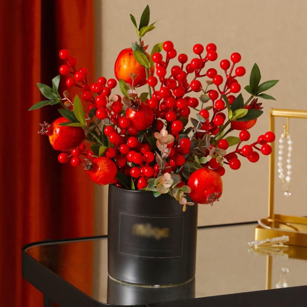 Pomegranate Artificial Flower Set with Ceramic Vase for Home Decor