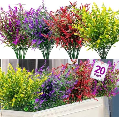 20 Bundles Artificial Lavender Flowers for Outdoor Summer Decor