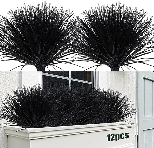 Fake Black Plants Artificial Grass for Outdoor Halloween Decor 12Pcs