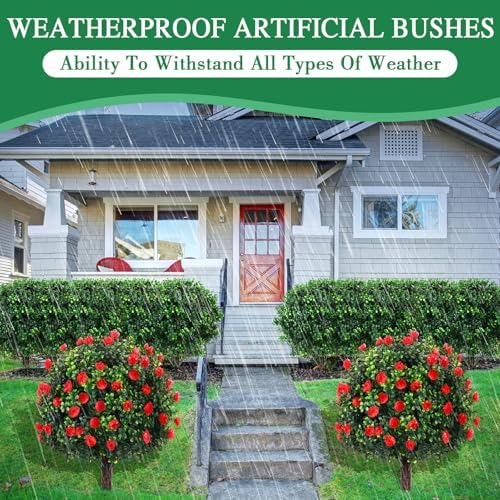 Giegxin Artificial Boxwood Topiary Ball Trees and Rose Bushes Set of 4