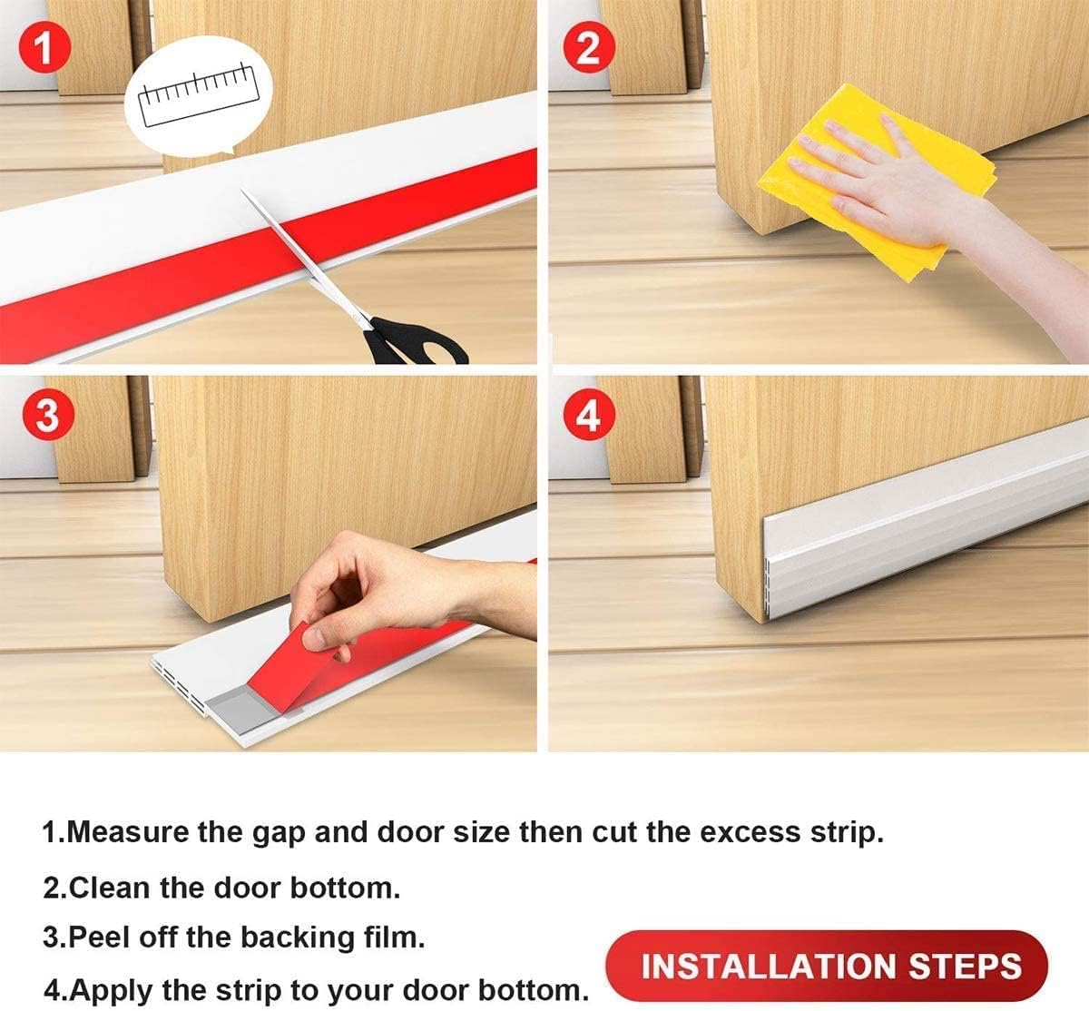 GUKOY Door Draft Stopper 2x39 Strong Adhesive White