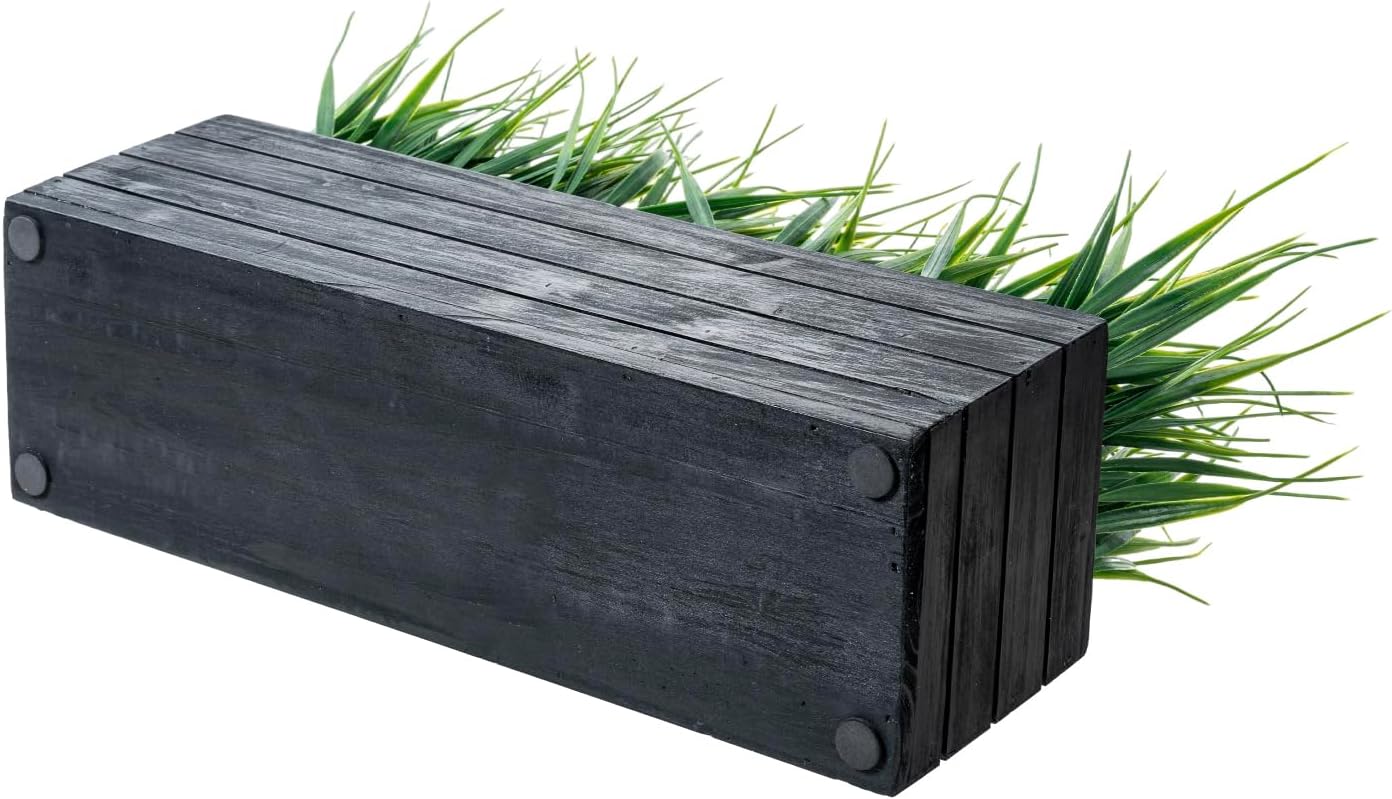 MyGift 14 Inch Artificial Grass in Vintage Black Wood Planter