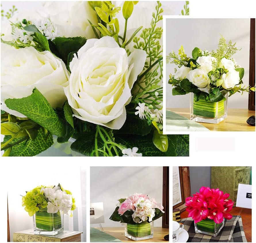 Artificial Flowers in Glass Vase Mini Potted Plant for Home Wedding Decor