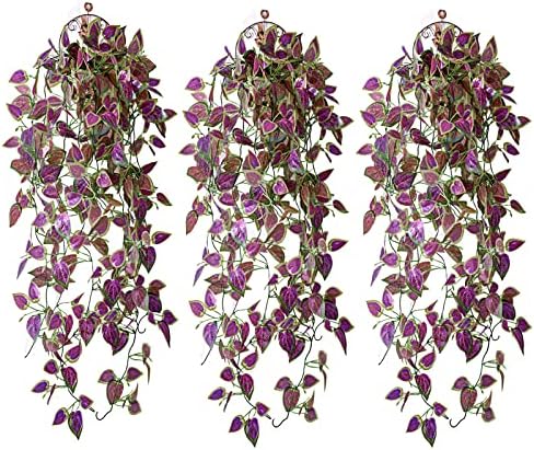 3PCS Perilla Leaves Artificial Hanging Plants for Indoor Outdoor Decor