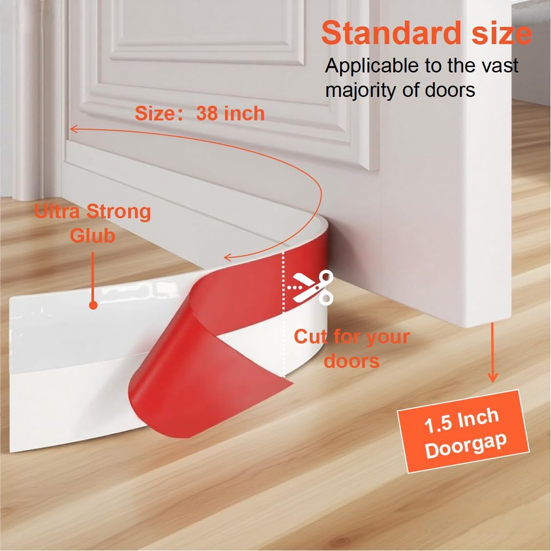 Door Draft Stopper 19 x 38 White for Energy Efficiency