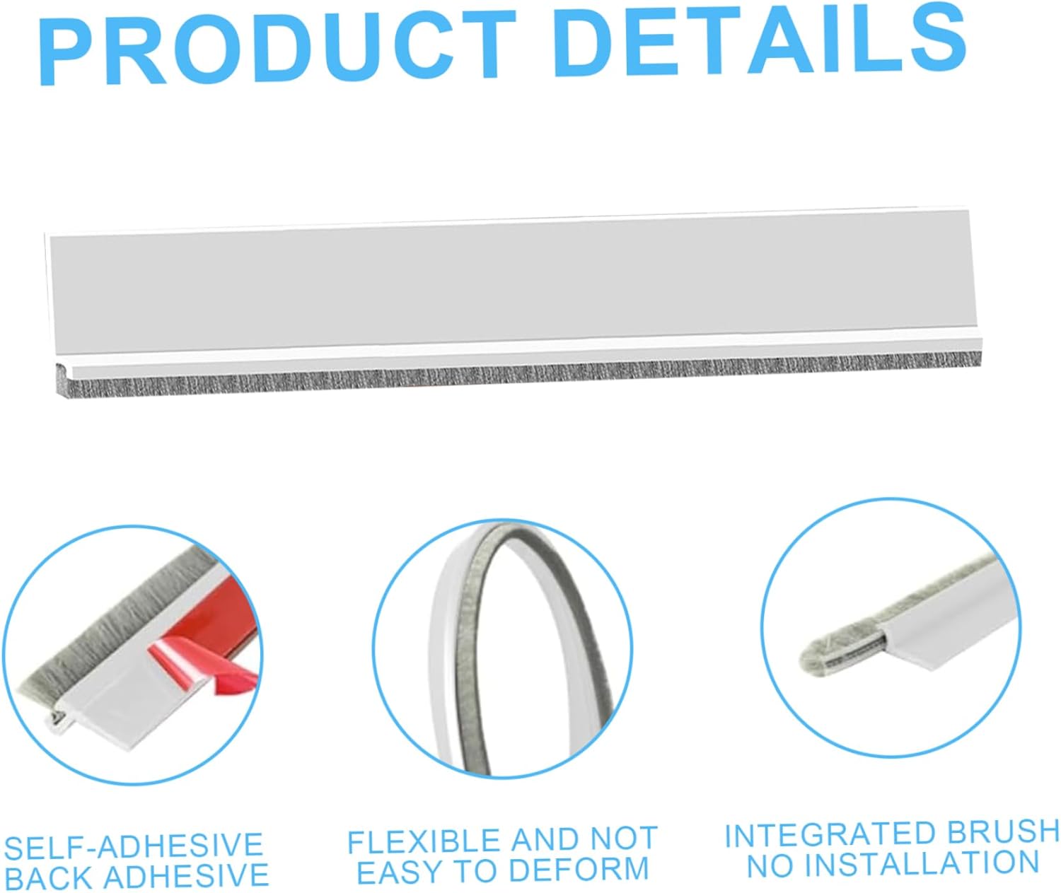 Door Draft Stopper L with Brush White 39421inch