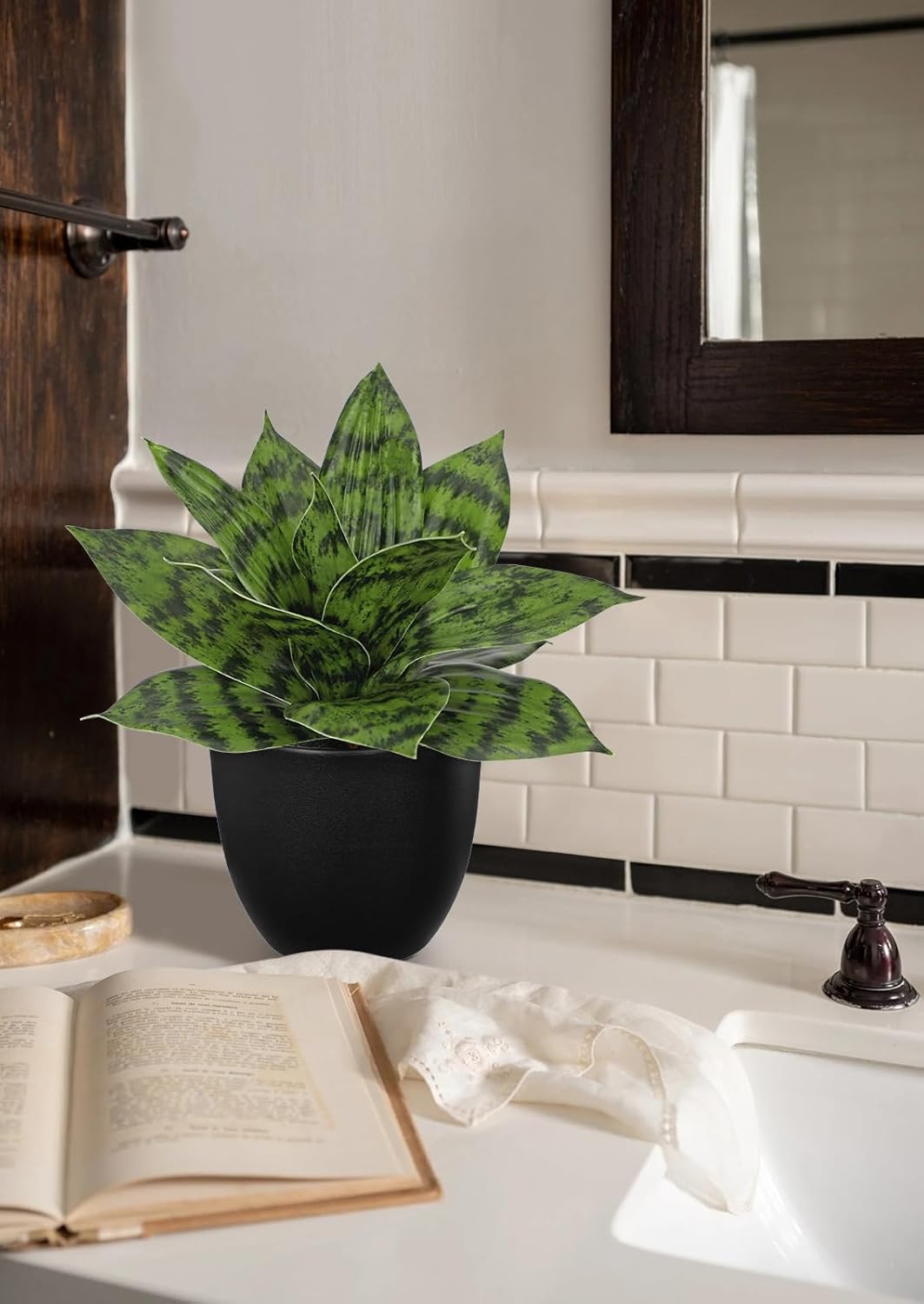 Hollyone Artificial Snake Plant 9 Inch Faux Agave Decor