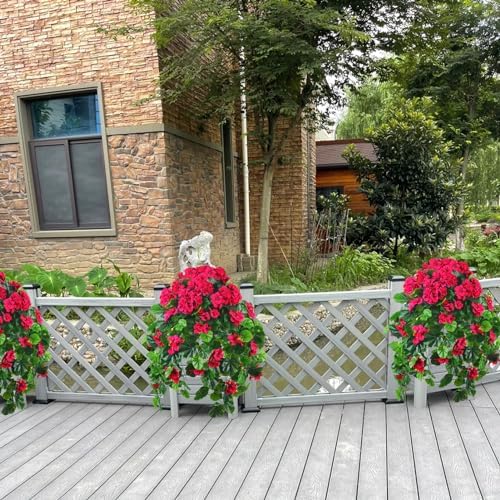 QIANYUN 2PCS Fake Hanging Plants with Red Geranium Flowers