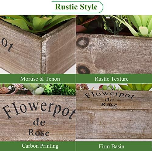 Hopewood Artificial Succulent Plants in Wooden Planter Box