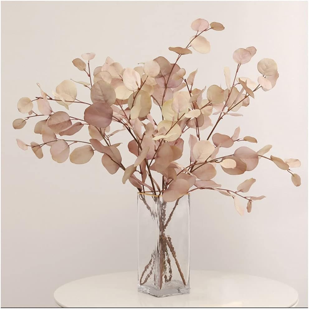 Faux Eucalyptus Artificial Flowers with Glass Vase for Home Decor