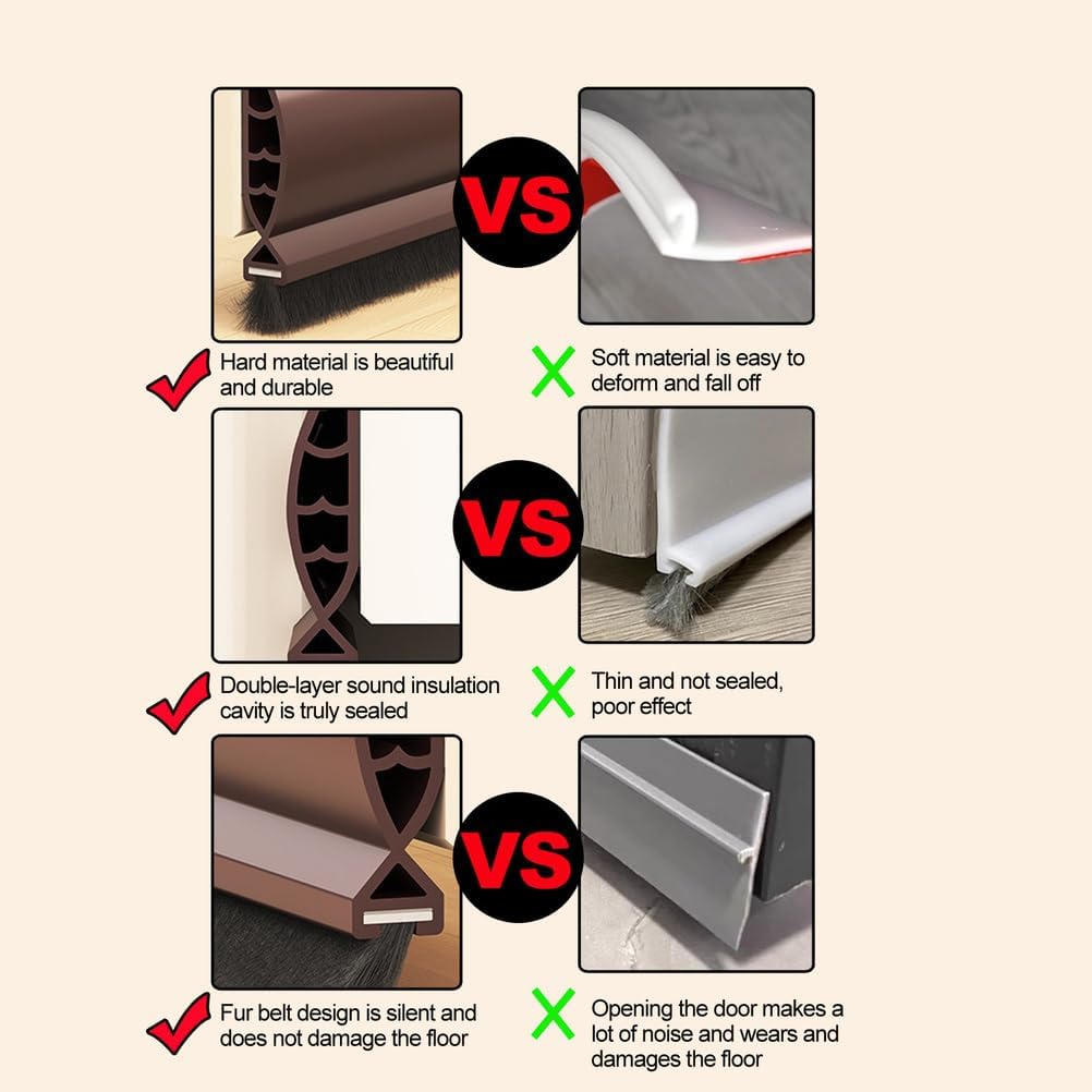 White Under Door Draft Stoppers with Brush