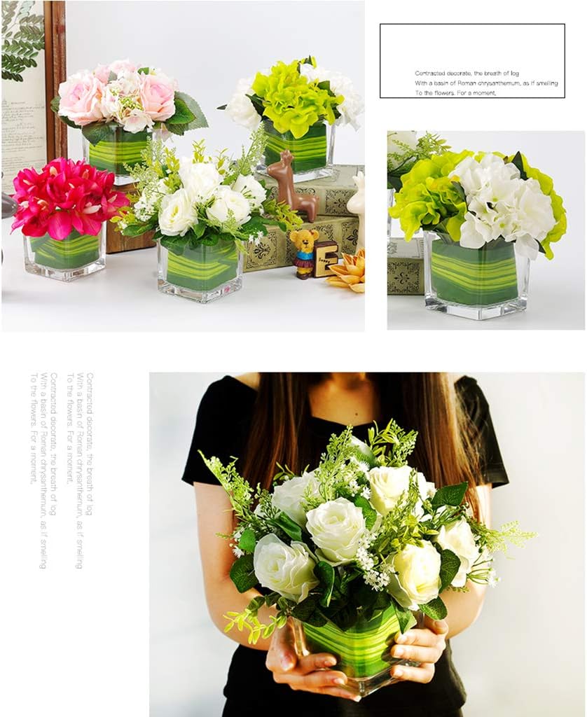 Artificial Flowers in Glass Vase Mini Potted Plant for Home Wedding Decor