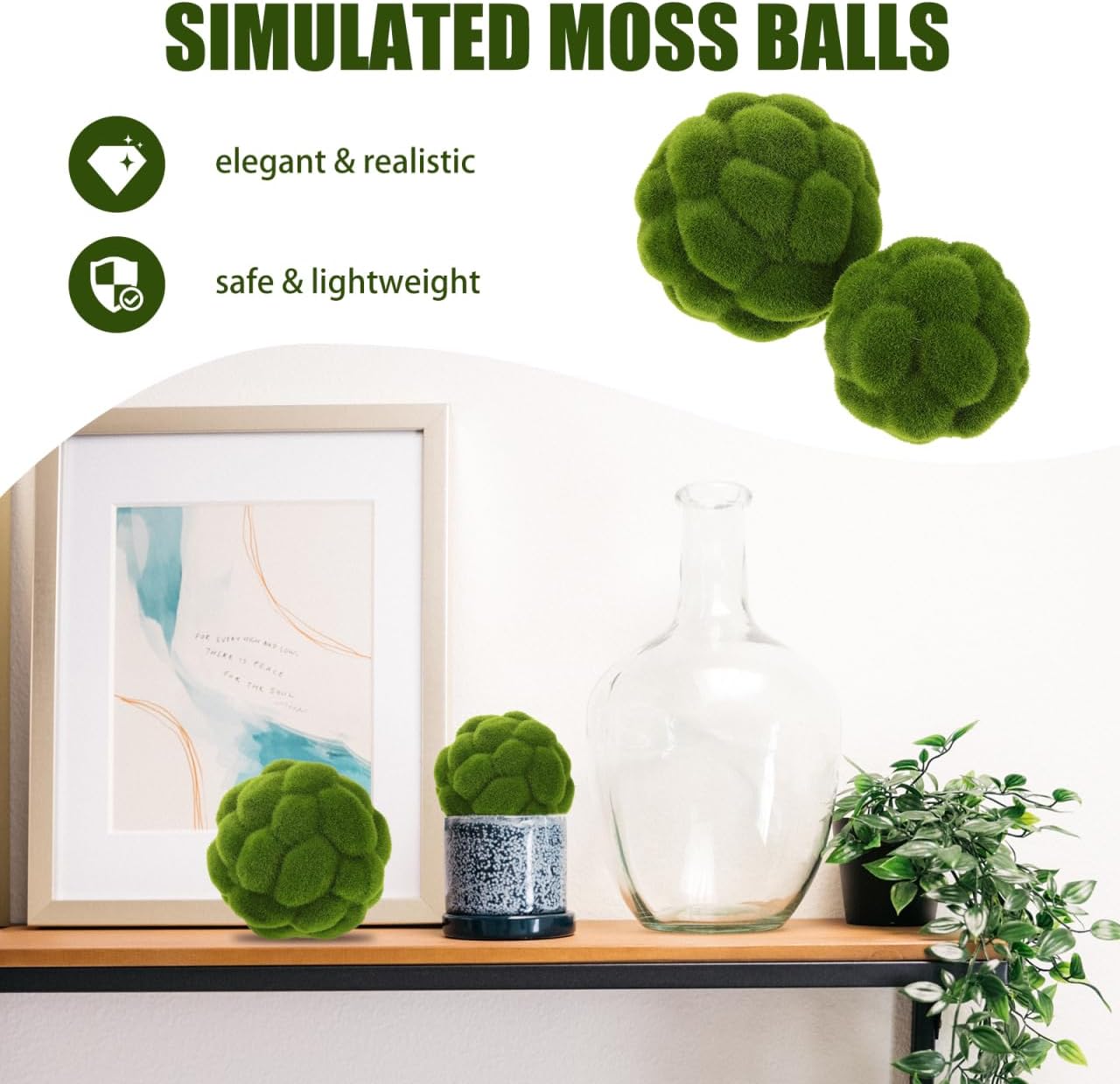 DOITOOL 2 Pcs Artificial Moss Balls for Home Decor
