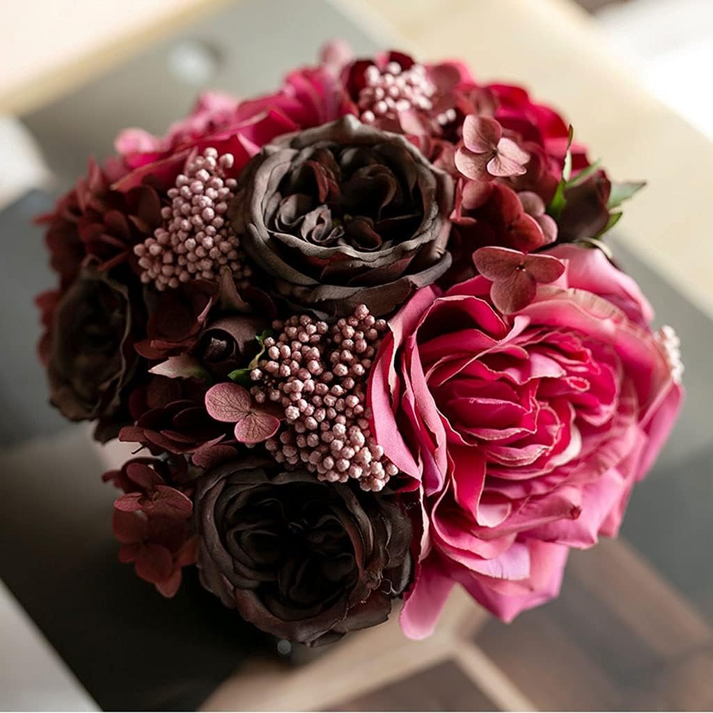 Artificial Rose Flower with Glass Vase for Home Decor