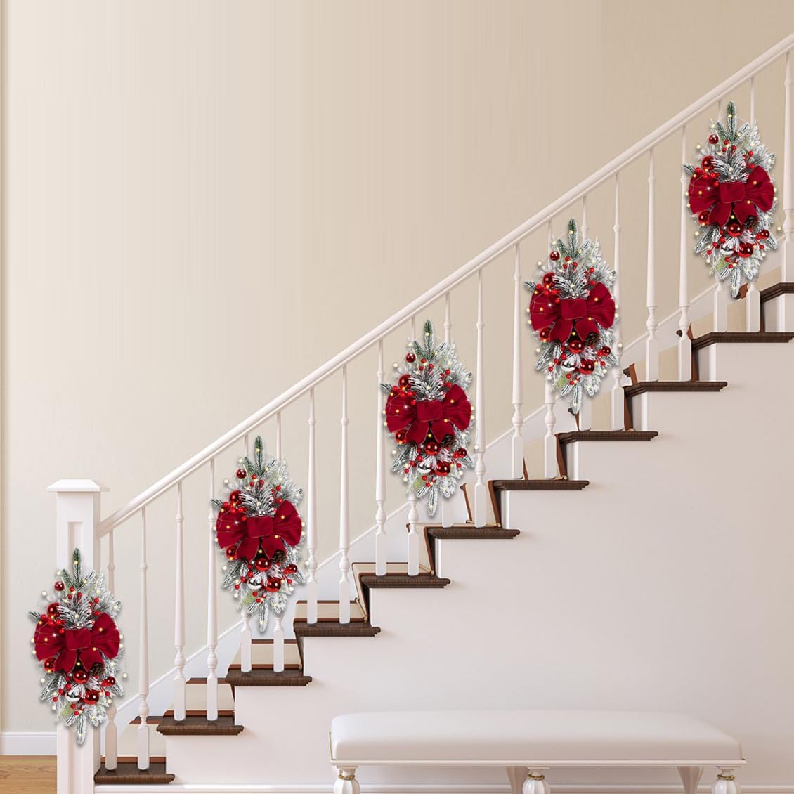 Red Artificial Christmas Teardrop Swag with Glitter Balls and Berries