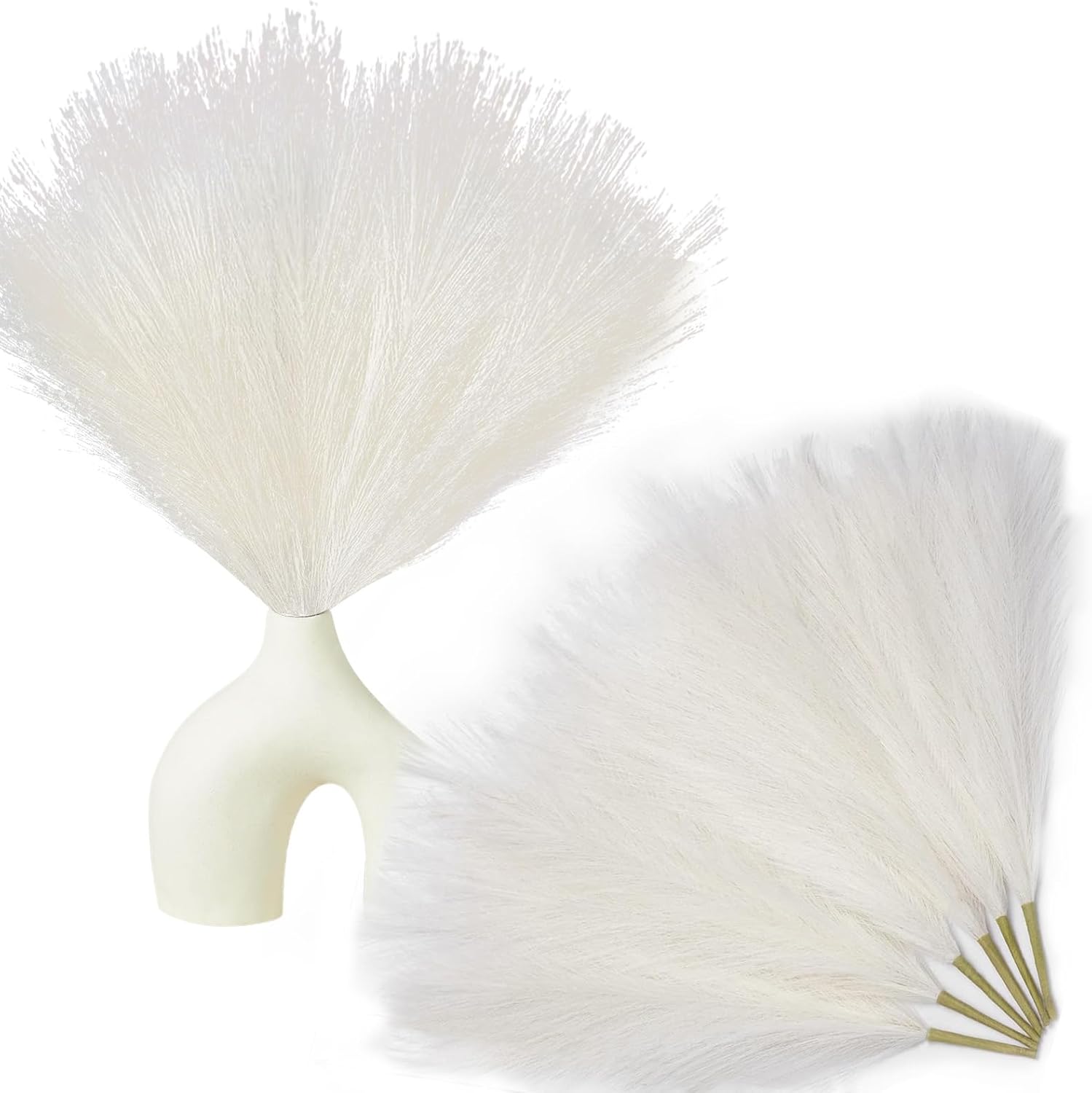 Vijiv Eco-Friendly Beige Artificial Pampas Grass Bundle 6 Stems 18