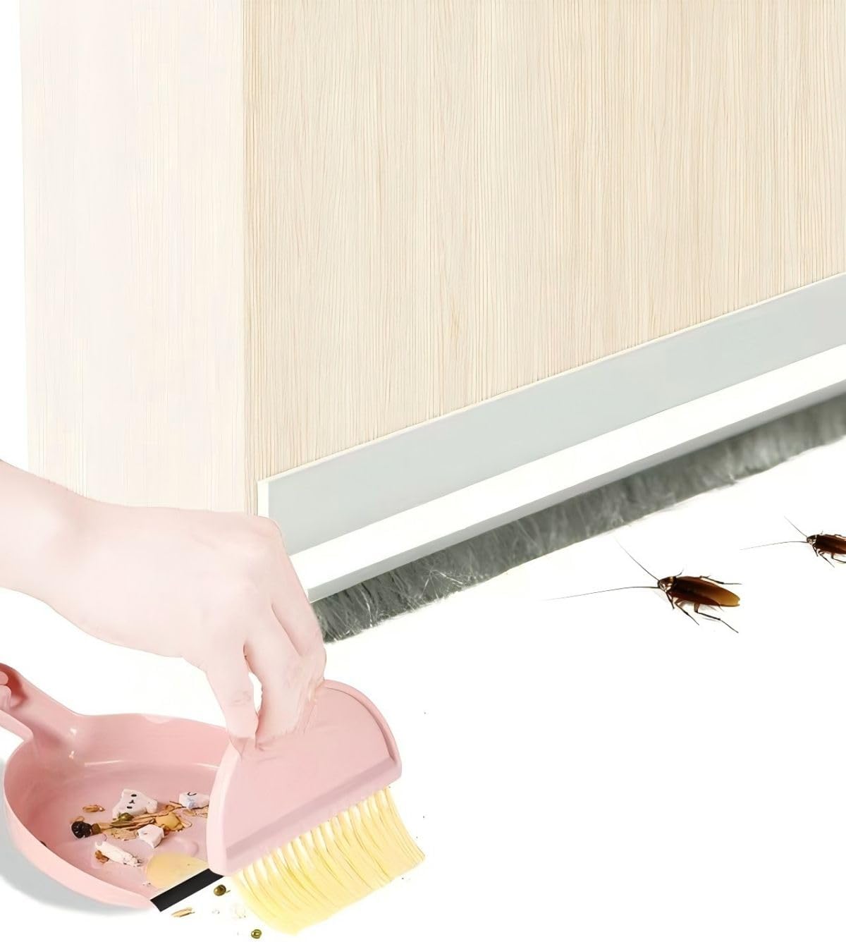 OHLLWERD Door Sweep Set 2 Pcs Under Door Draft Stopper with Brush Seals and Dust Pan