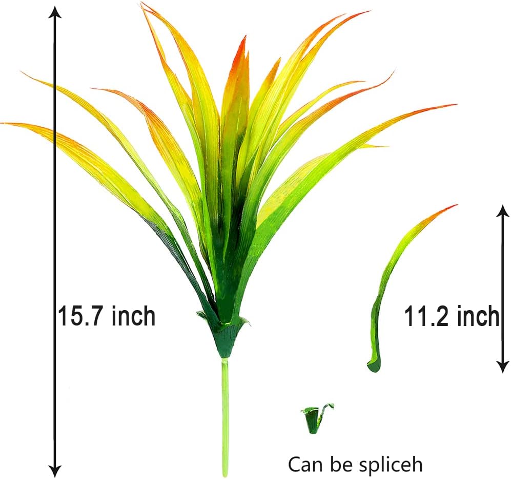 CLONG 4pcs Artificial Fake Grass Plants Plastic Greenery Set Orange Green