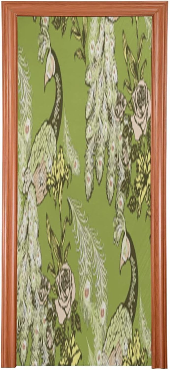 Susiyo Retro Green Peacock Door Cover Fabric Decor 36x98in