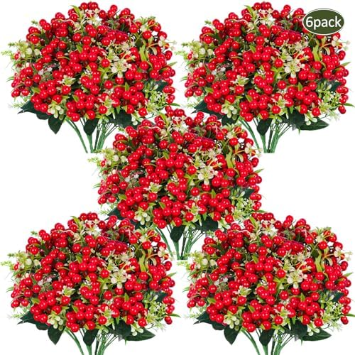 RECUTMS Artificial Christmas Berry Branches 6 Pcs for Decor