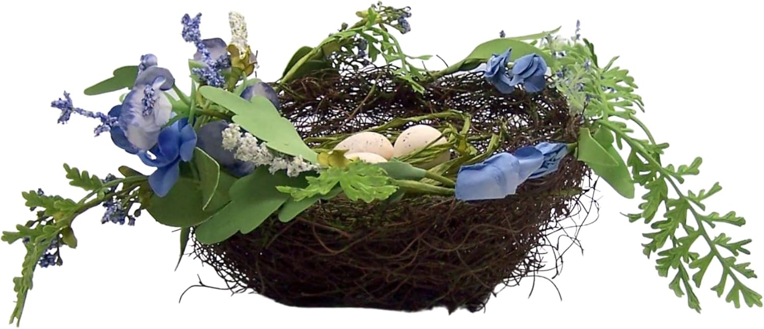 Raz Imports 8 Inch Boxwood Floral Fern Nest with Eggs