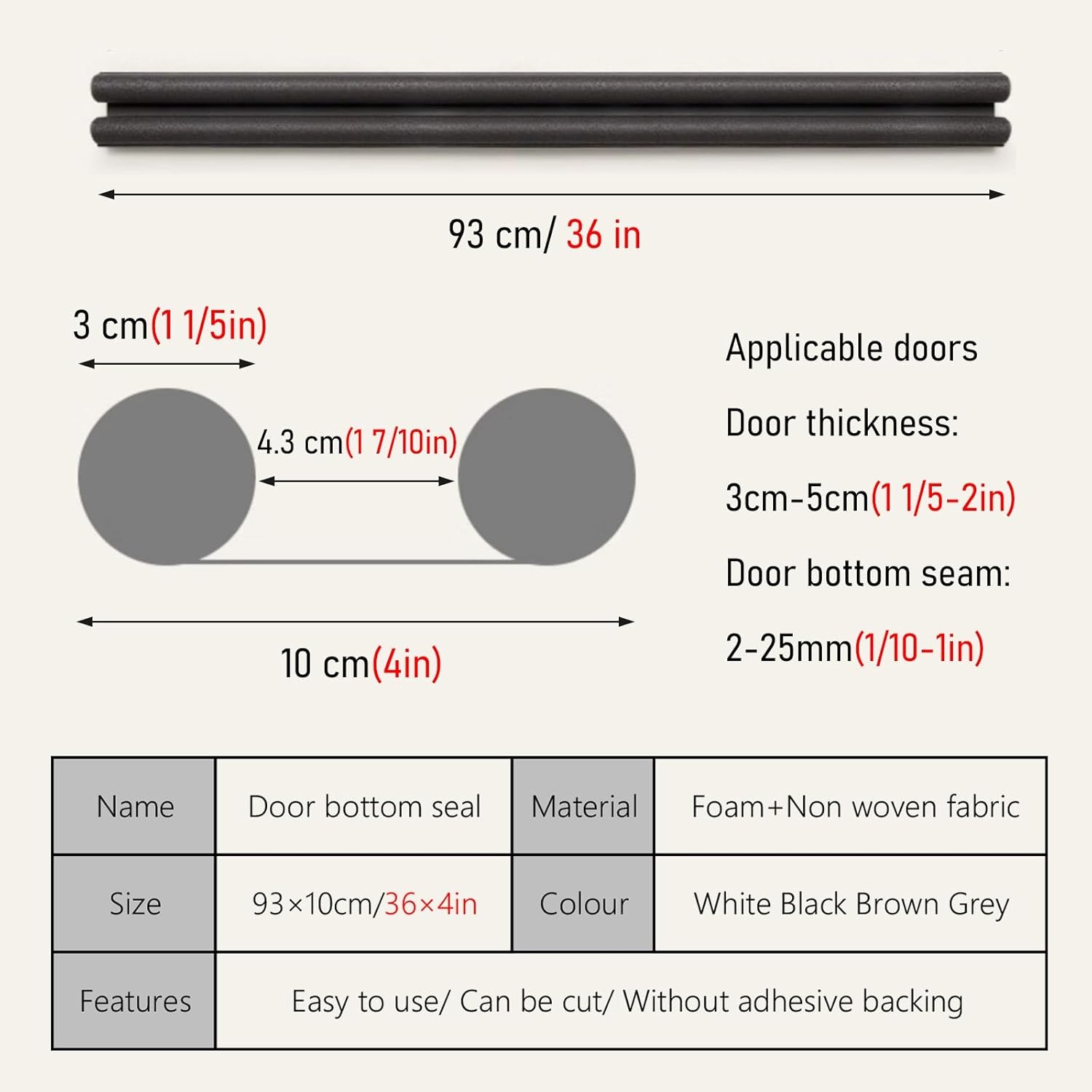93 CM Door Bottom Seal Strip for Quiet Weatherproof Entry