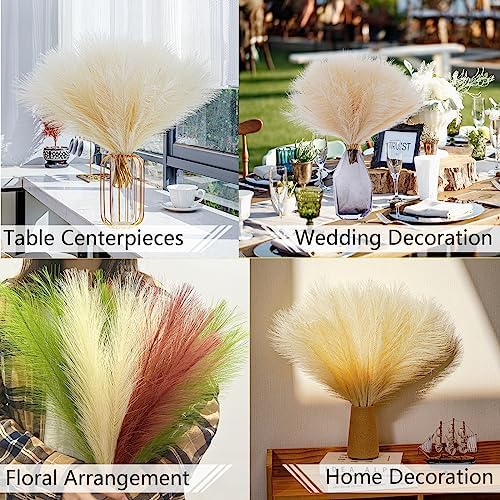 10 Stems Faux Pampas Grass - 177 Inch Artificial Decor for Boho Home
