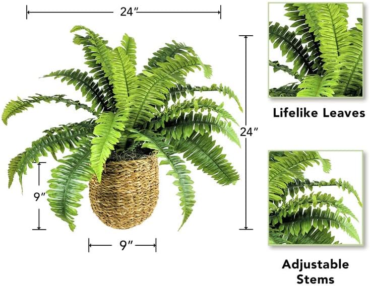 24 Inch Boston Fern in Woven Basket Artificial Plant