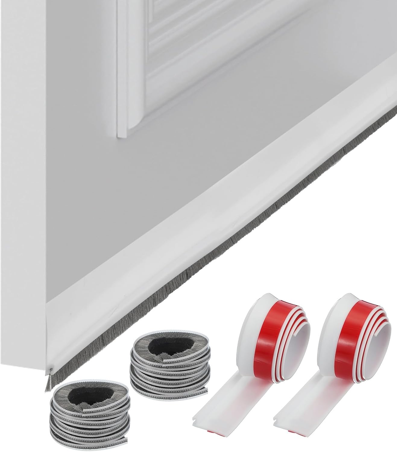 Uxcell 2 Pcs Door Sweep with Adhesive and Brush for Cold Insulation and Noise Blocker White