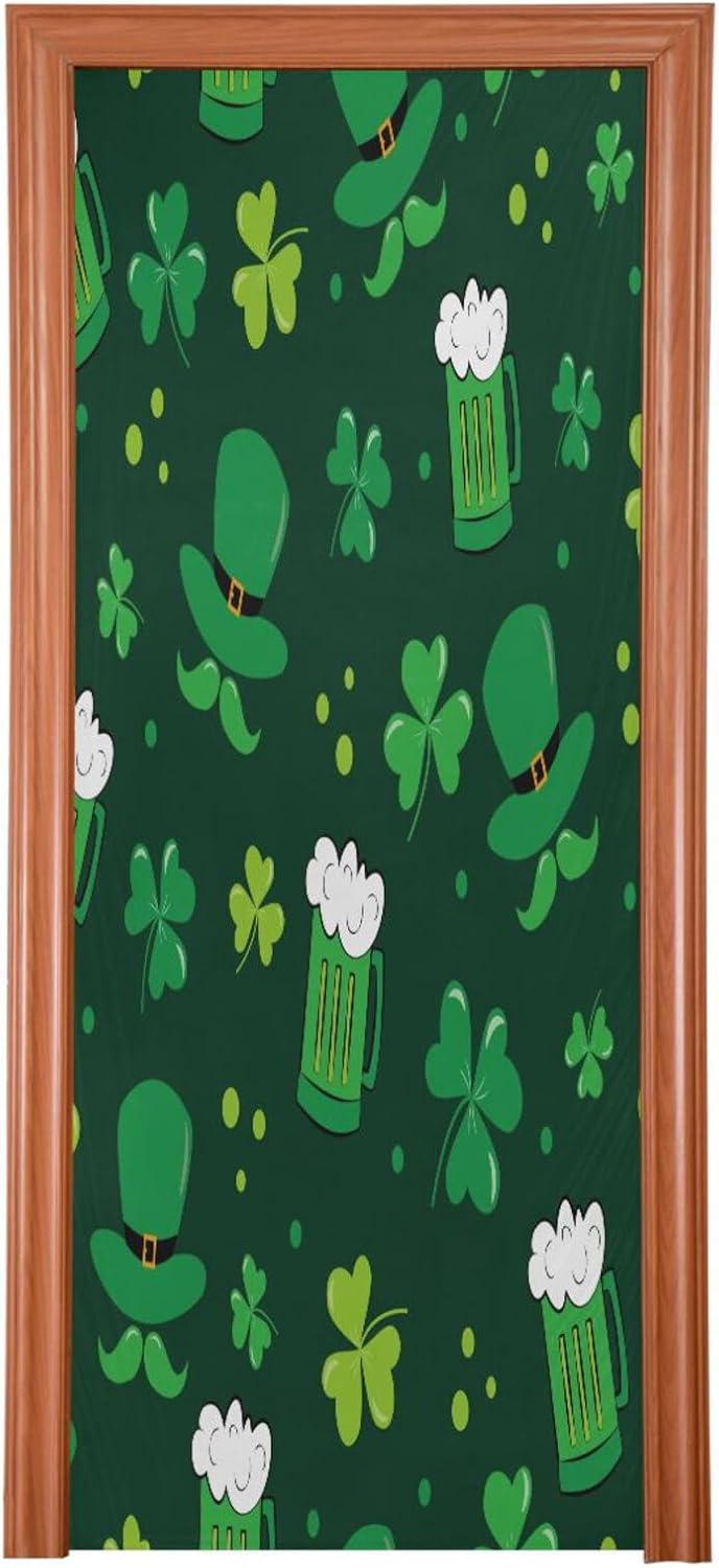 Susiyo Leprechaun Hat Mustache Halloween Door Cover 32x79 in