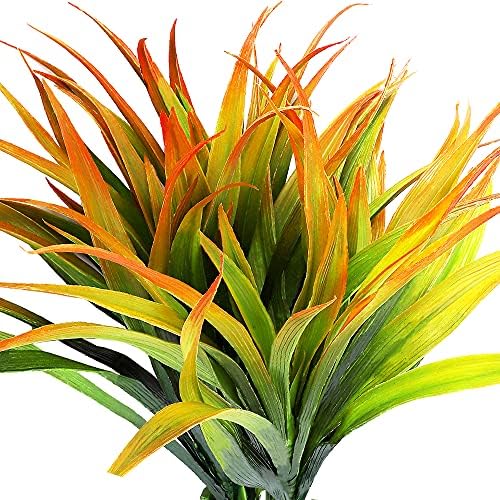 CLONG 4pcs Artificial Fake Grass Plants Plastic Greenery Set Orange Green