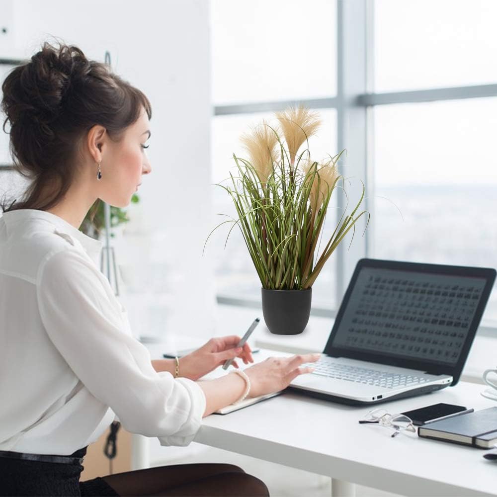 Briful 17 Inch Artificial Potted Plants Faux Onion Grass for Home Office Bedroom Living Room Table Decoration