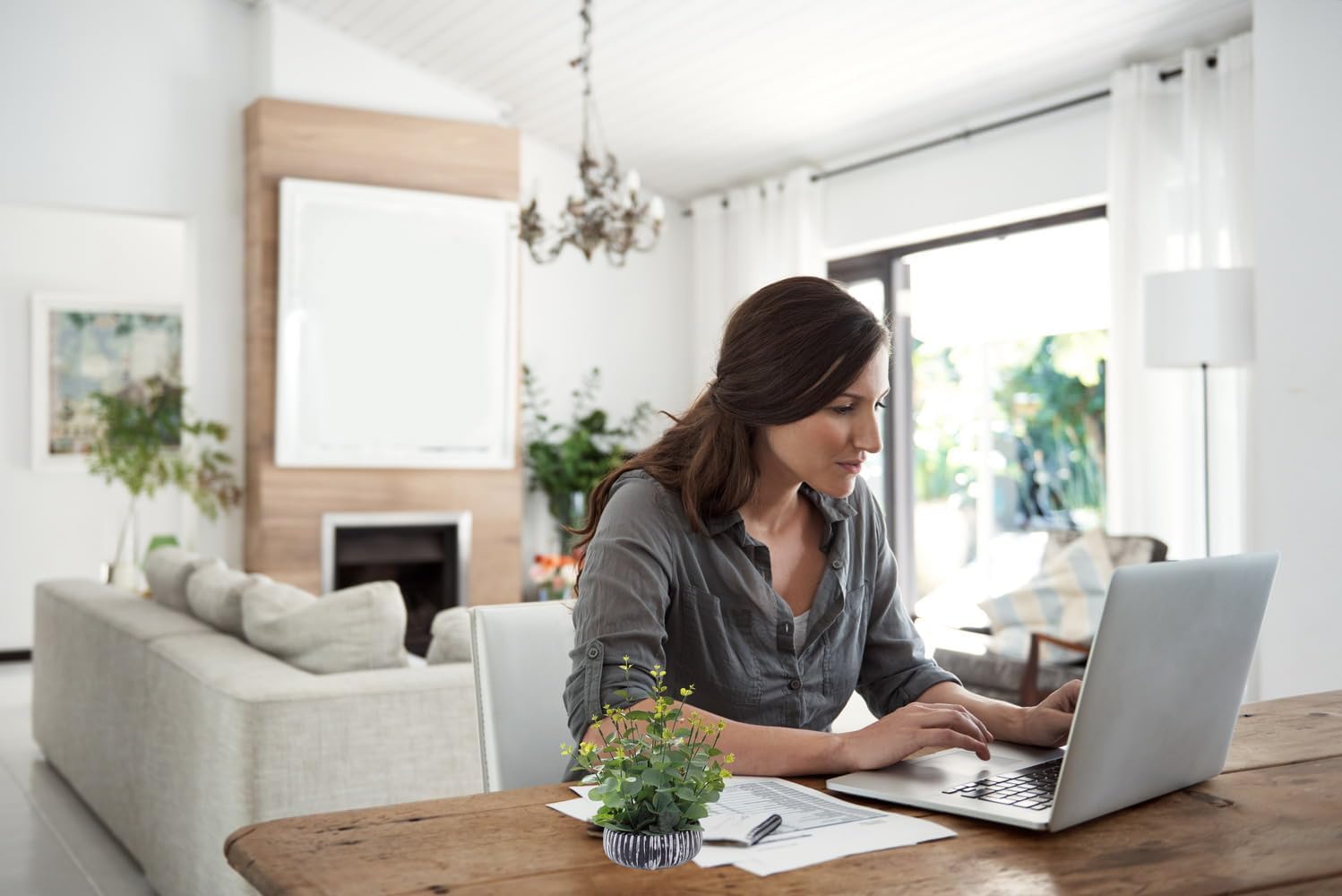 Artificial Eucalyptus Plant with Rustic Black Cement Pot for Home Office Decor
