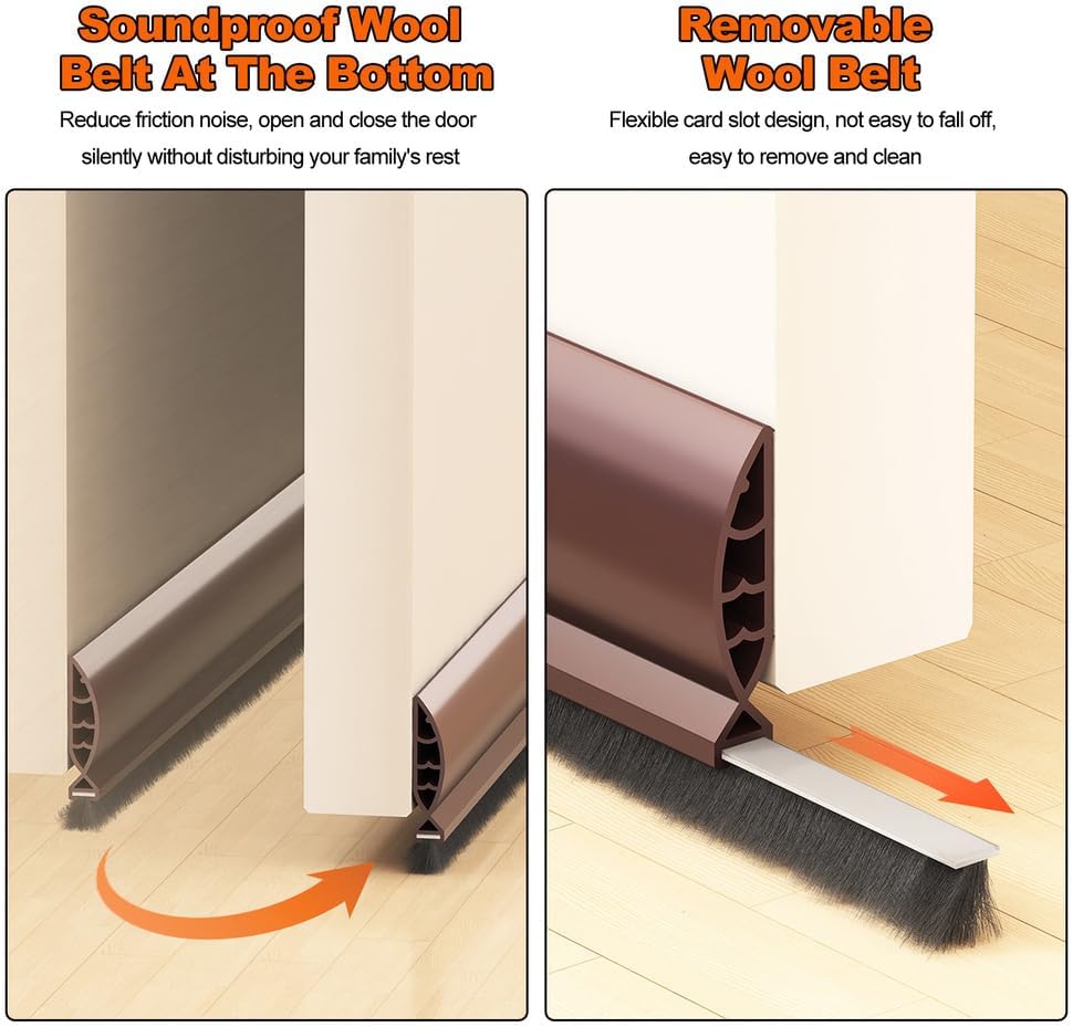 White Under Door Draft Stoppers with Brush