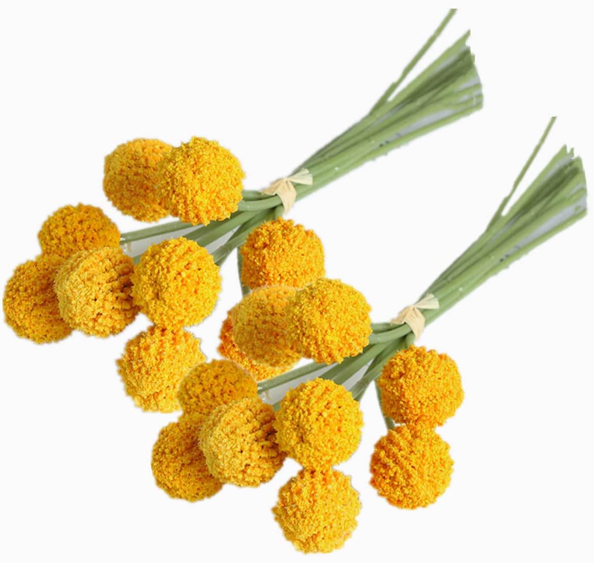 Rikyo 18 Stem Artificial Billy Balls Bouquet 10 Inch Golden Flowers for Home Decor