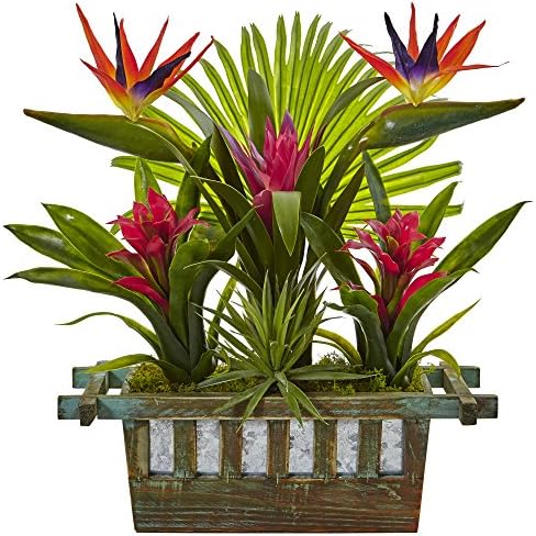 Nearly Natural Bird of Paradise and Bromeliad in Planter 1