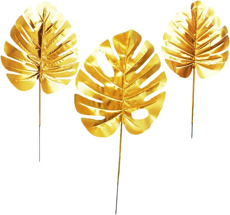 30PCS Artificial Golden Leaves Tropical Palm Faux Plants for Decor