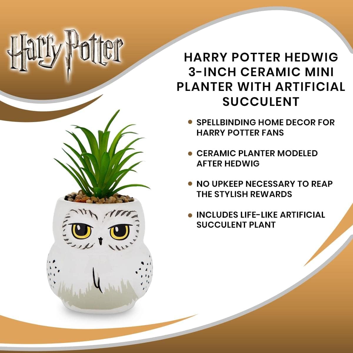 Harry Potter Hedwig 3-inch Ceramic Mini Planter with Artificial Succulent