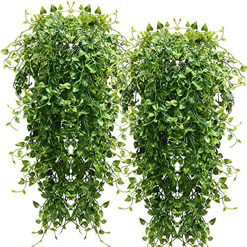 CLONG 2pcs Artificial Hanging Plants 32-in Fake Ivy Vine Outdoor UV Resistant Decor